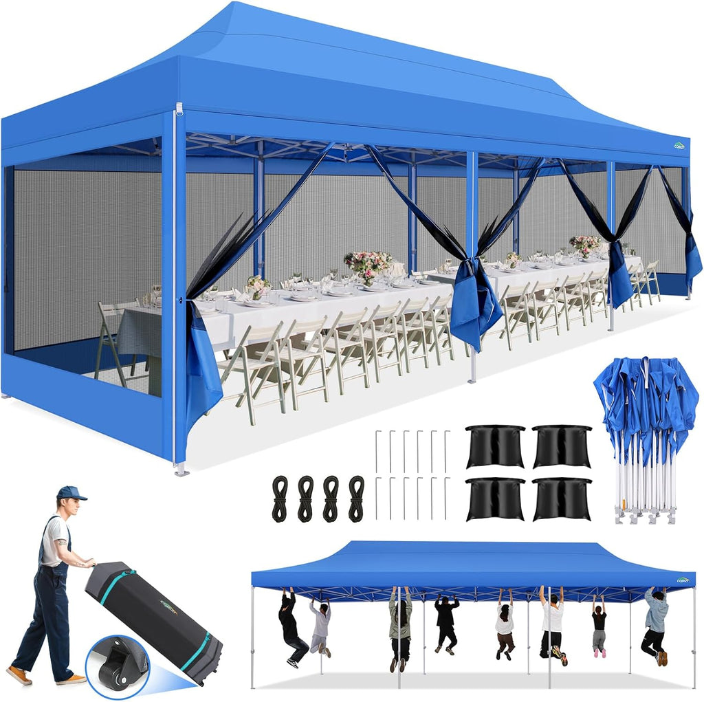 COBIZI 10x30 Heavy Duty Pop Up Canopy Tent, Removable Mesh Sidewalls