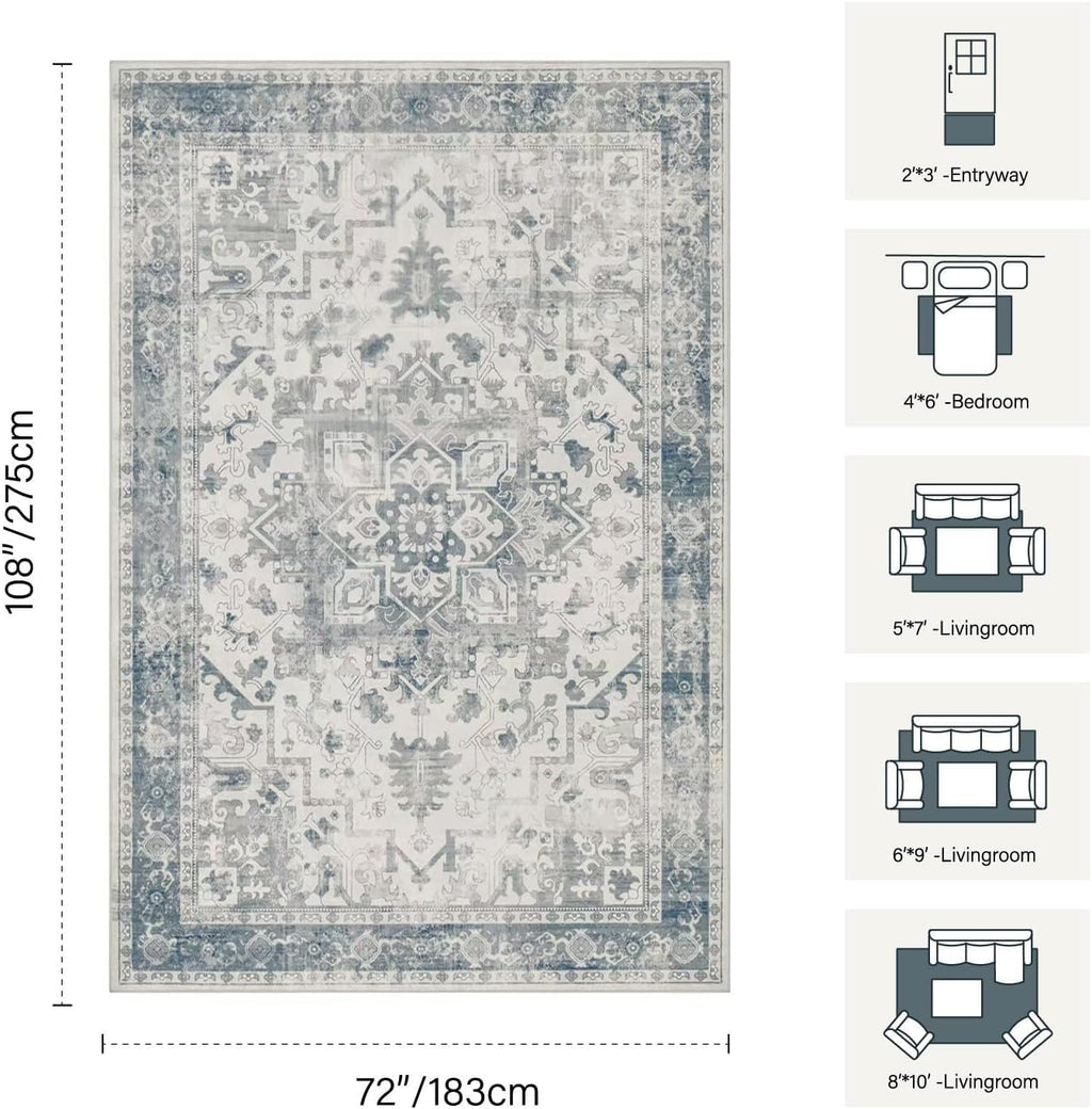 Rugxara 6x9 Washable Area Rug for Living Room,Light Blue Grey
