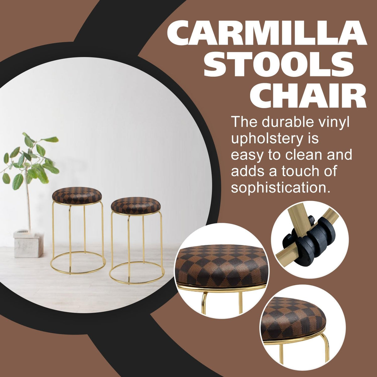 kings brand furniture 4-pack stack stools, upholstered w/metal, side view