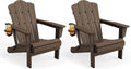 KINGYES Folding Adirondack Chair Set of 2 with Cup Holder, Coffee
