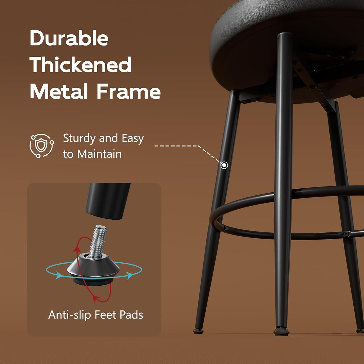 26" Black Bar Stools Set of 4, Swivel Kitchen Island Chairs