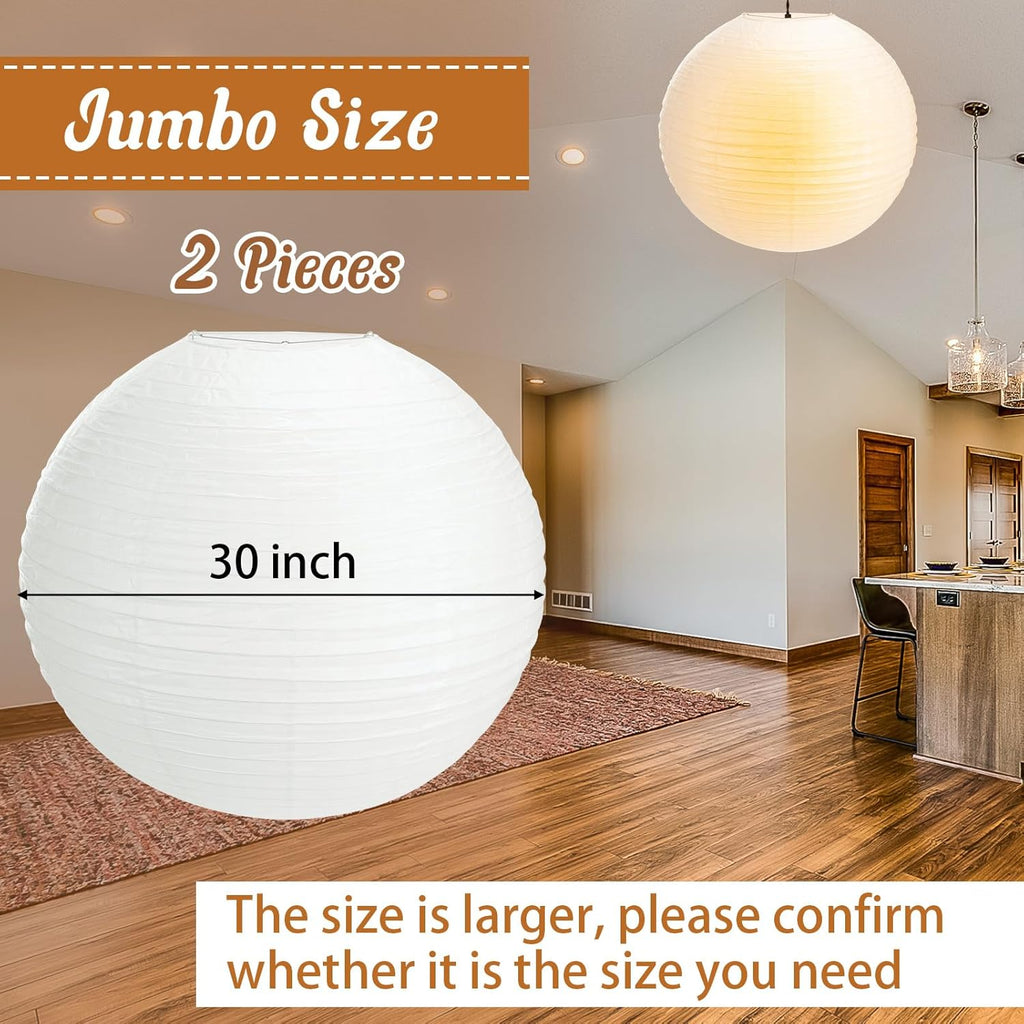 2 Pack 30 Inch Large Paper Lanterns White Hanging Lantern for Decor