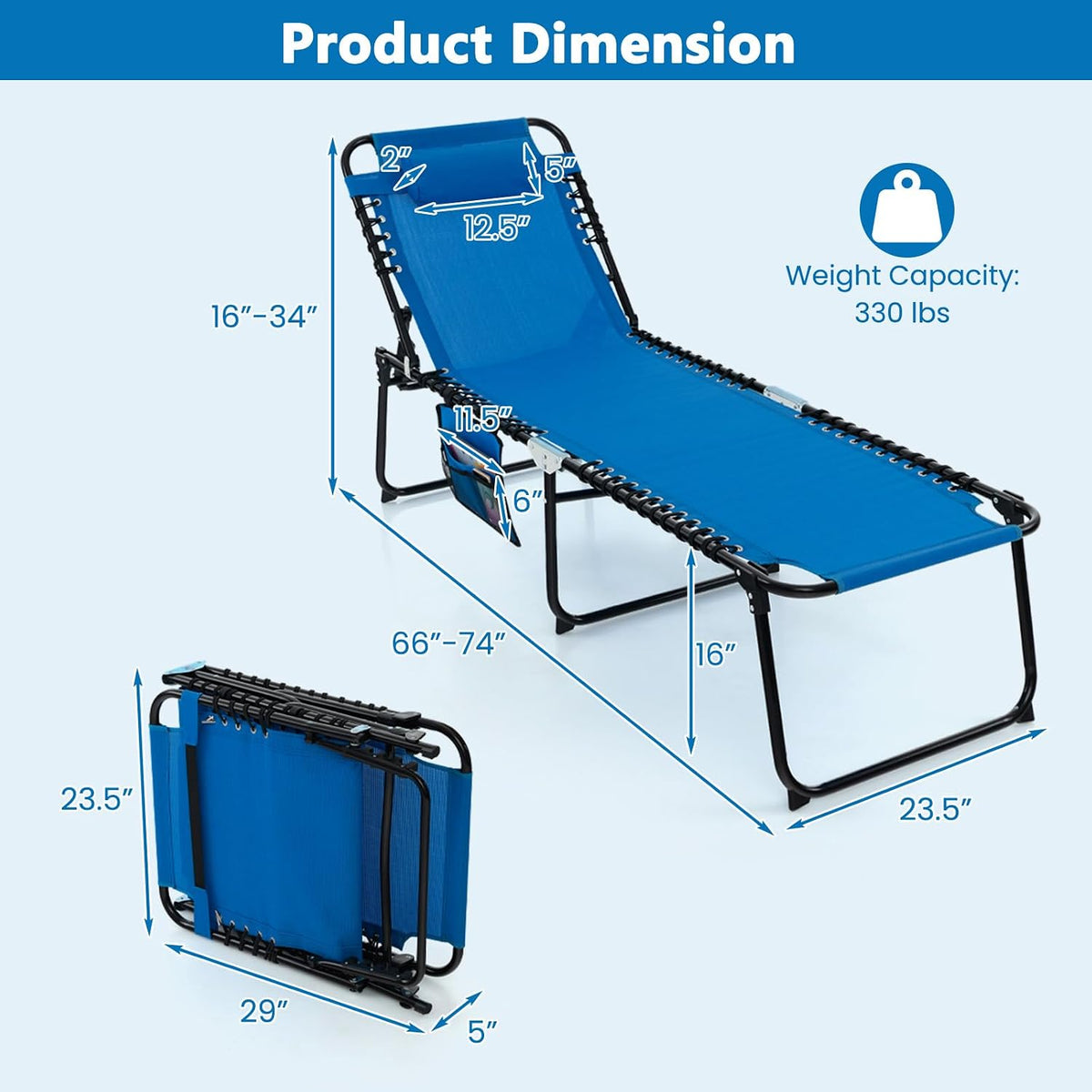 COSTWAY Folding Chaise Lounge Chair, Foldable Pool Lounger(1, Navy)