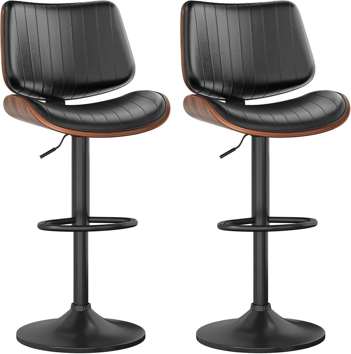 YaFiti Bentwood Swivel Bar Stools Set of 2, Bar Stools for Kitchen, Black