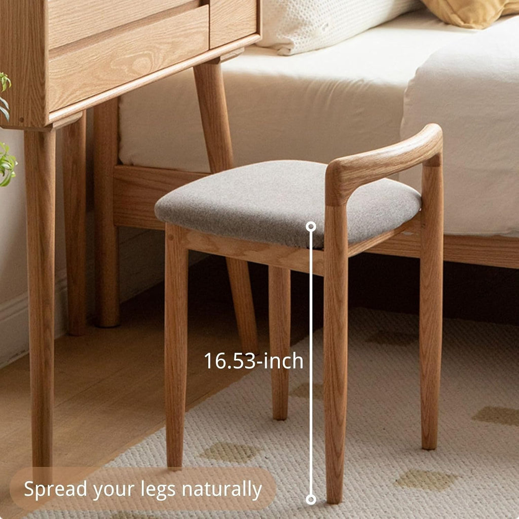 Vanity Stool-Natural Beech Wood Vanity Chair, Wooden Chair for Vanity with Upholstered Cushions for Living Room, Bedroom