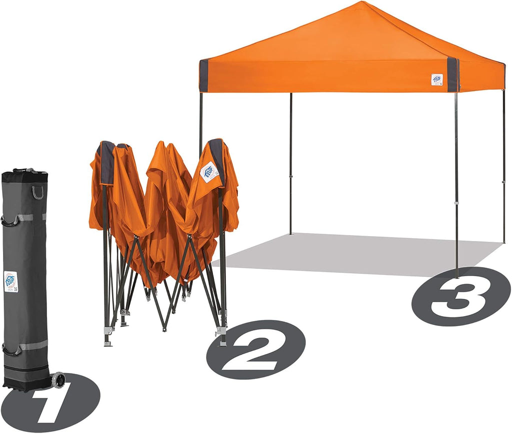 E-Z UP Pyramid Instant Shelter Canopy, 10' x 10' with Wide-Trax Roller Bag & 4 Piece Spike Set, White