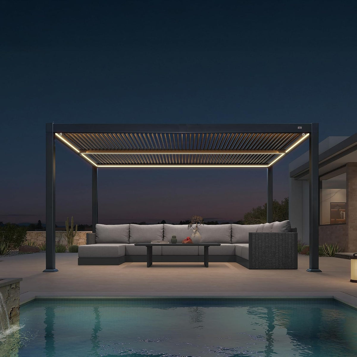 PURPLE LEAF 92KS Aluminum Pergola 11.5' x 15' with LED Strip Lights, Gray