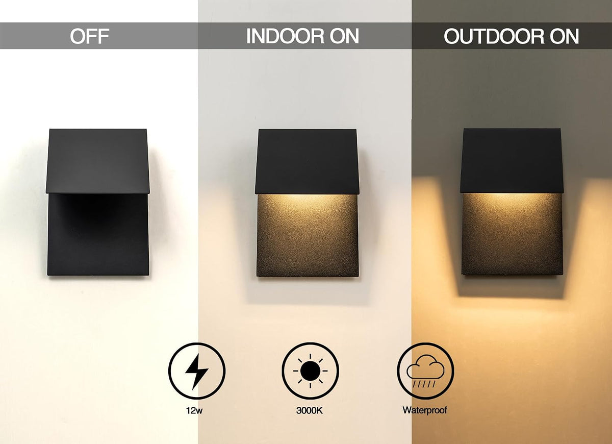 Outdoor Wall Lights Fixture, 11”LED Modern Wall Sconce, 12w Mate Black Exterior Porch Light Wall Mount, Waterproof Patio Light Fixture for House, Patio, Front Porch, Garage, Commercial use