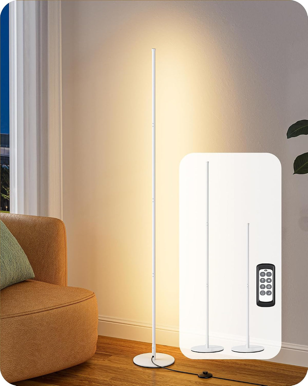 EDISHINE 59.8" Corner Lamp with Remote & 3 Height Settings, Dimmable & 3CCT