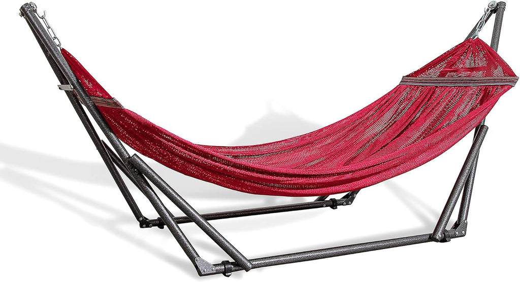 Best Home Fashion Portable Hammock with Collapsible Steel Stand, 450 lbs Capacity, No Tools Assembly, Carrying Bag Included, Perfect for Indoor Outdoor Backyard Patio Camping Beach, Red
