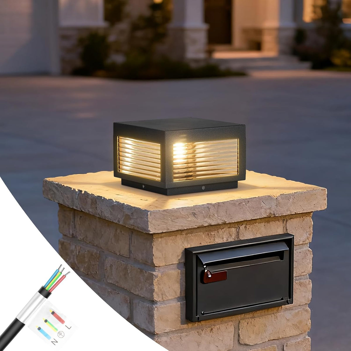 MVBT Outdoor Post Lights Hard Wired, 9.8" Glass AC100-240V Column Light