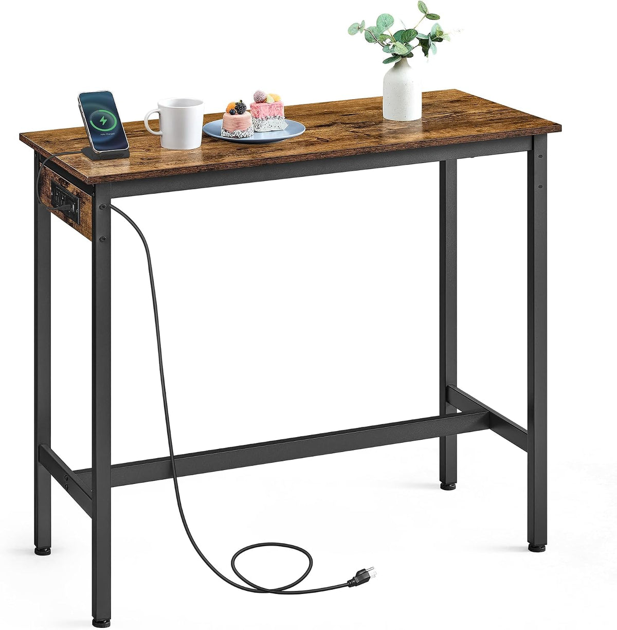 VASAGLE Bar Table with Power Outlets, Computer Desk, 39.4" W