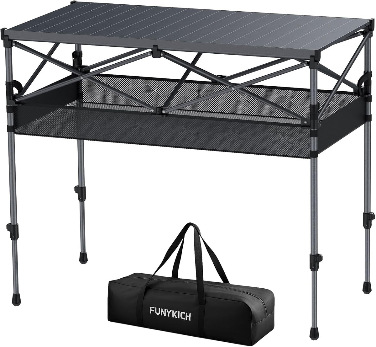 FUNYKICH Aluminum Folding Camping Table, 2 Height Adjustable 34.2''&27.5"