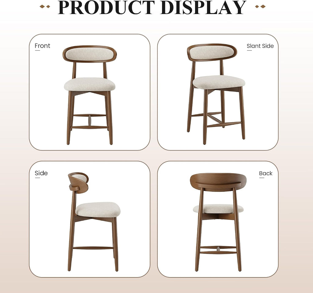 Bar Stools Set of 2, 24.8″ Counter Height Barstools with Wood Legs