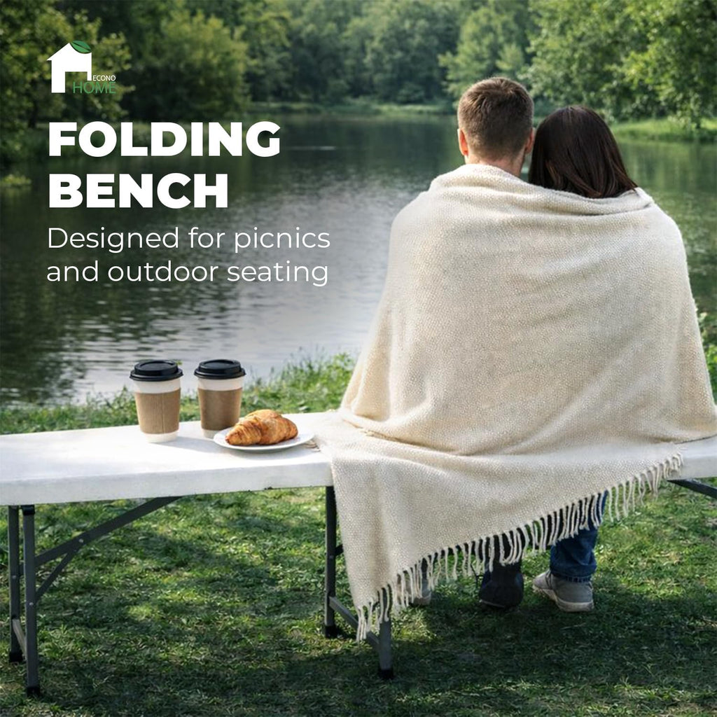 econohome portable white folding bench – heavy-duty, lightweight, close-up detail