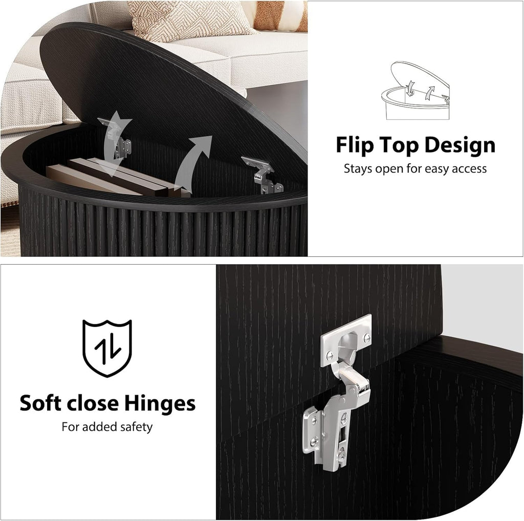 HSH 47" Oval Coffee Table with Storage, Black Coffee Table for Living Room