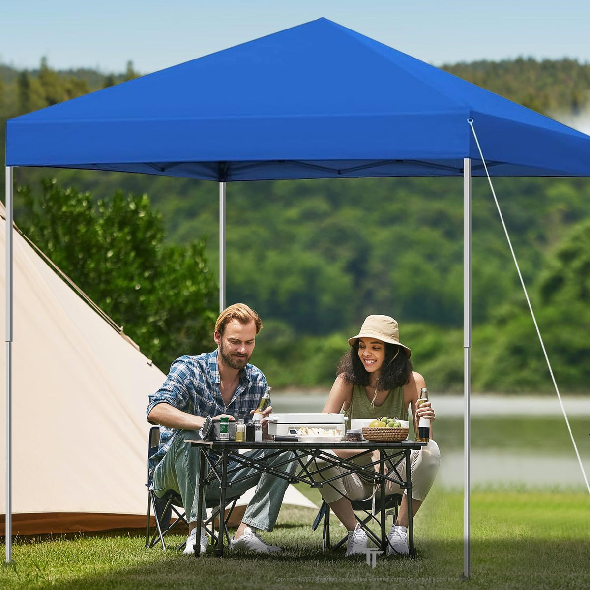 10x10 Pop Up Canopy Tent Instant Canopy for Party Portable Beach Tent Sun Shelter Heavy Duty Steel Frame Canopy with Air Vent, Blue