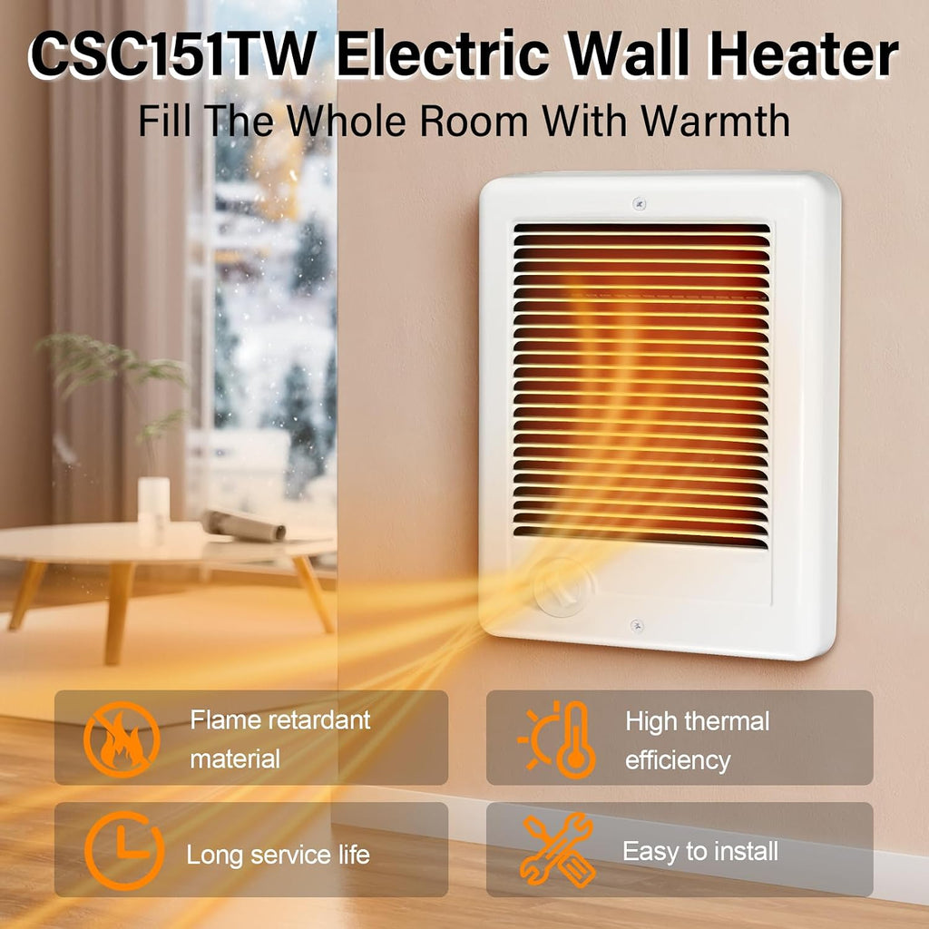 CSC151TW Electric Wall Heater Complete Unit With Thermostat