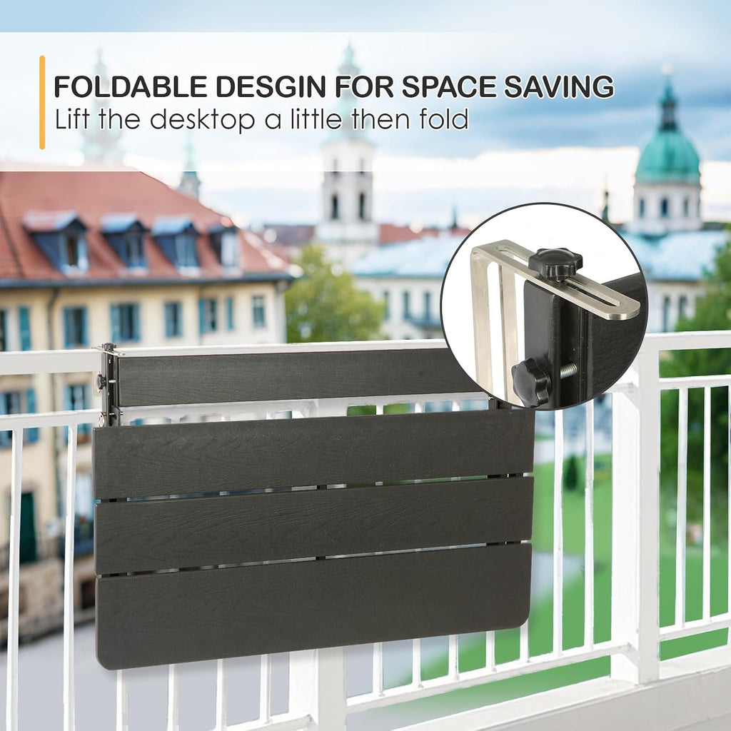 HDPE 39.3" Outdoor Folding Balcony Bar Table for Railings, Black