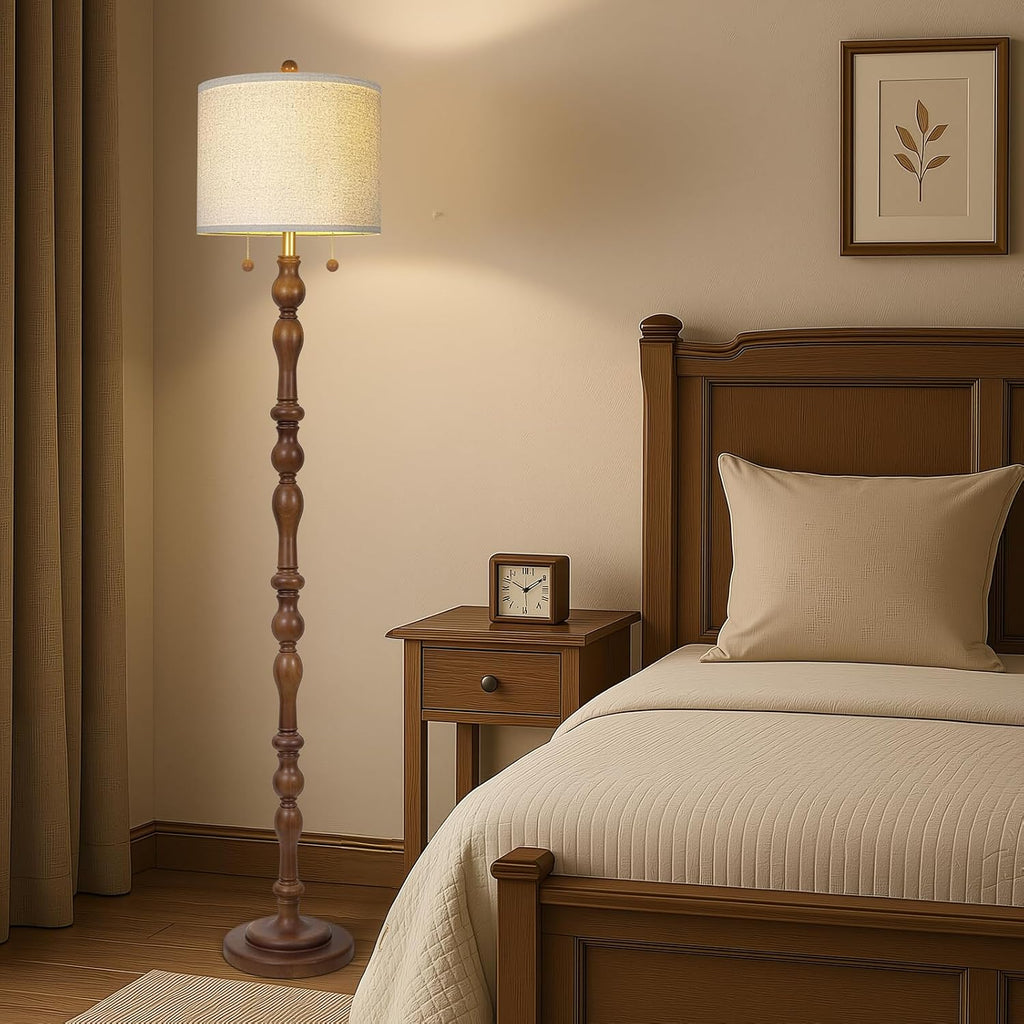 Scenekoy 65.5" Natural Real Wood Floor Lamp with Dual Pull Chains Switch