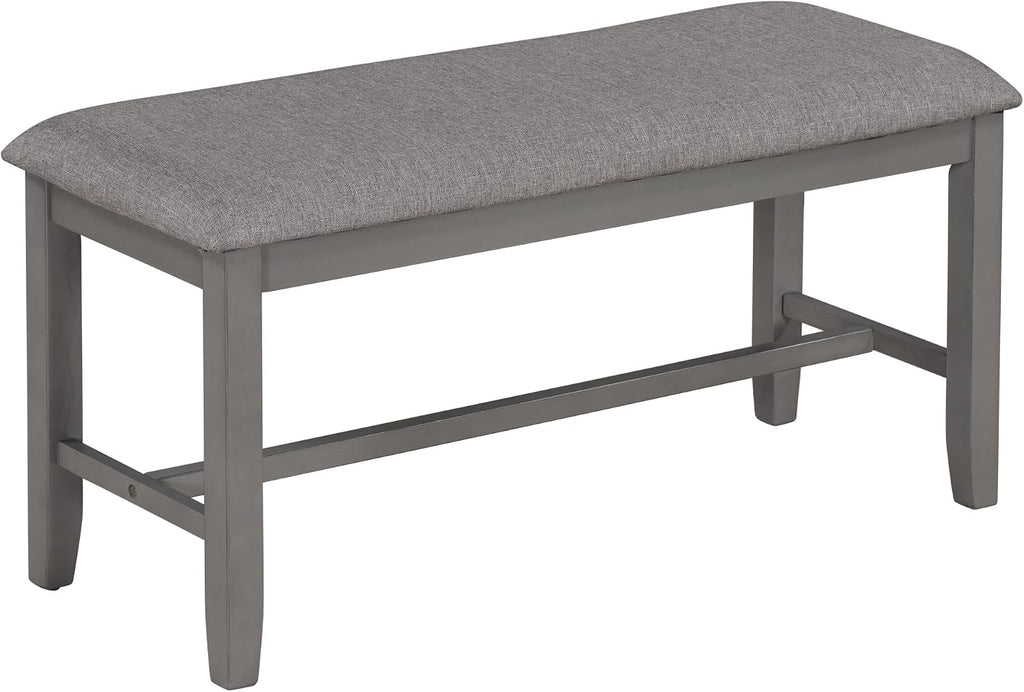 Merax 6-Piece Farmhouse Dining Table Set, 60" Solid Wood Rectangular Kitchen Table with 4 Upholstered Chairs & 1 Bench, Dining Room & Living Room Furniture, Gray