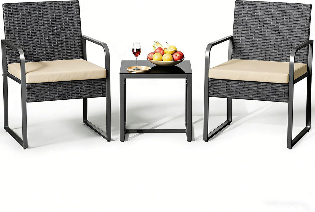Gizoon 3 Pieces Patio Furniture Sets, Cushion-Beige