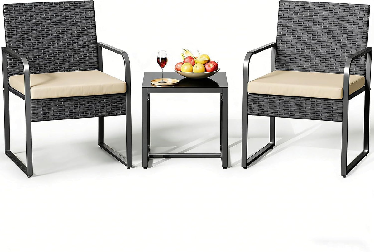 Gizoon 3 Pieces Patio Furniture Sets, Cushion-Beige