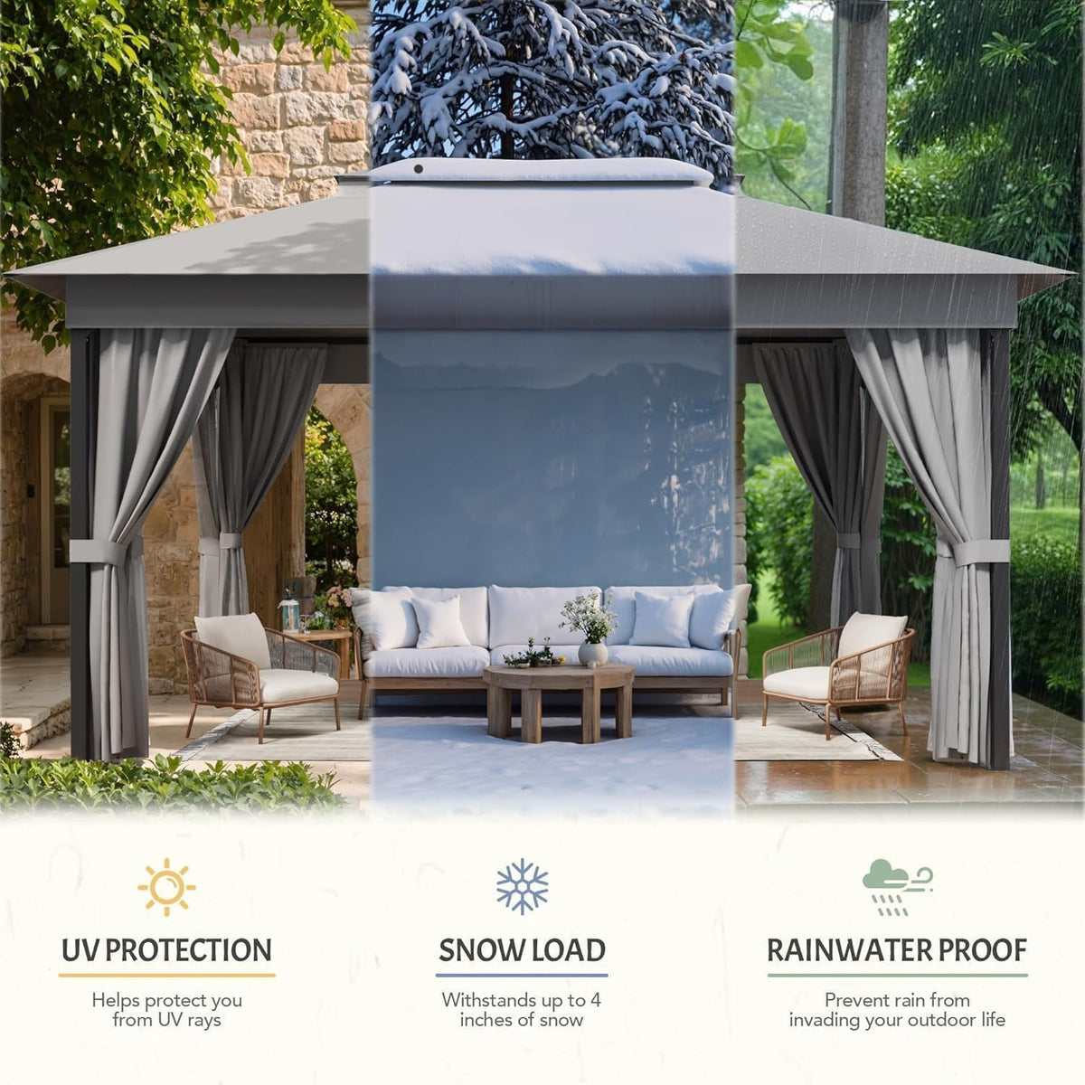 Devoko 10'x13' Outdoor Gazebo for Patio, Heavy Duty Steel Frame Canopy