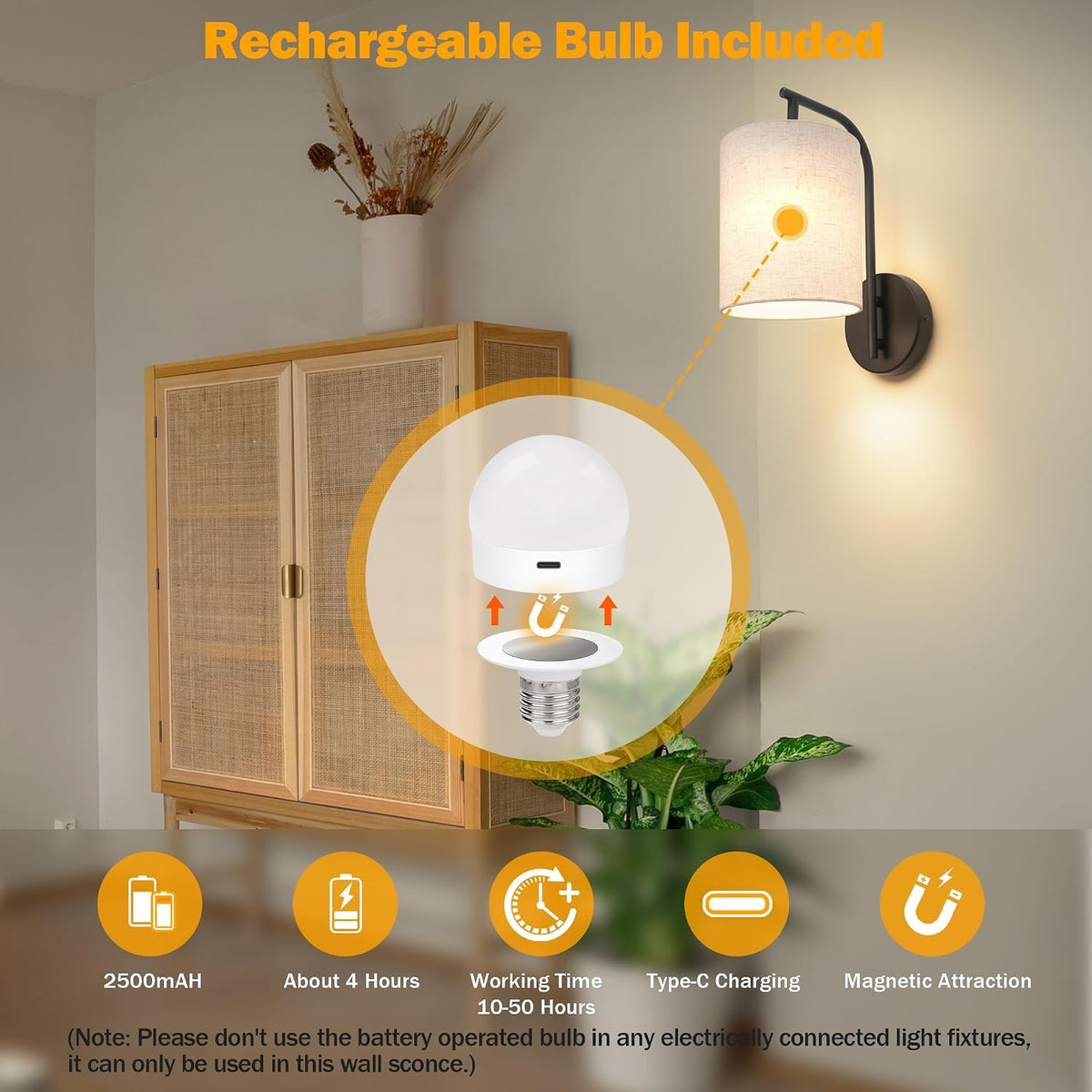 MATAMEYE Battery Operated Wall Sconce Set of 2, Black Wall Light Fixture