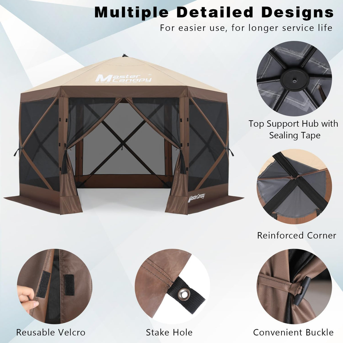 MASTERCANOPY 12x12Pop Up Gazebo Screen Room with Netting Beige&Coffee