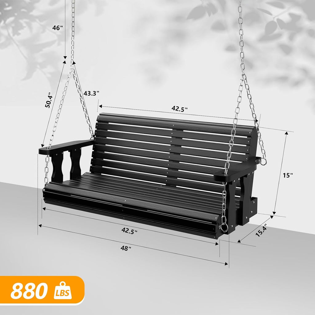 VINGLI 2026 Upgraded 4 FT Wooden Porch Swing, 880 LBS Heavy Duty, Black