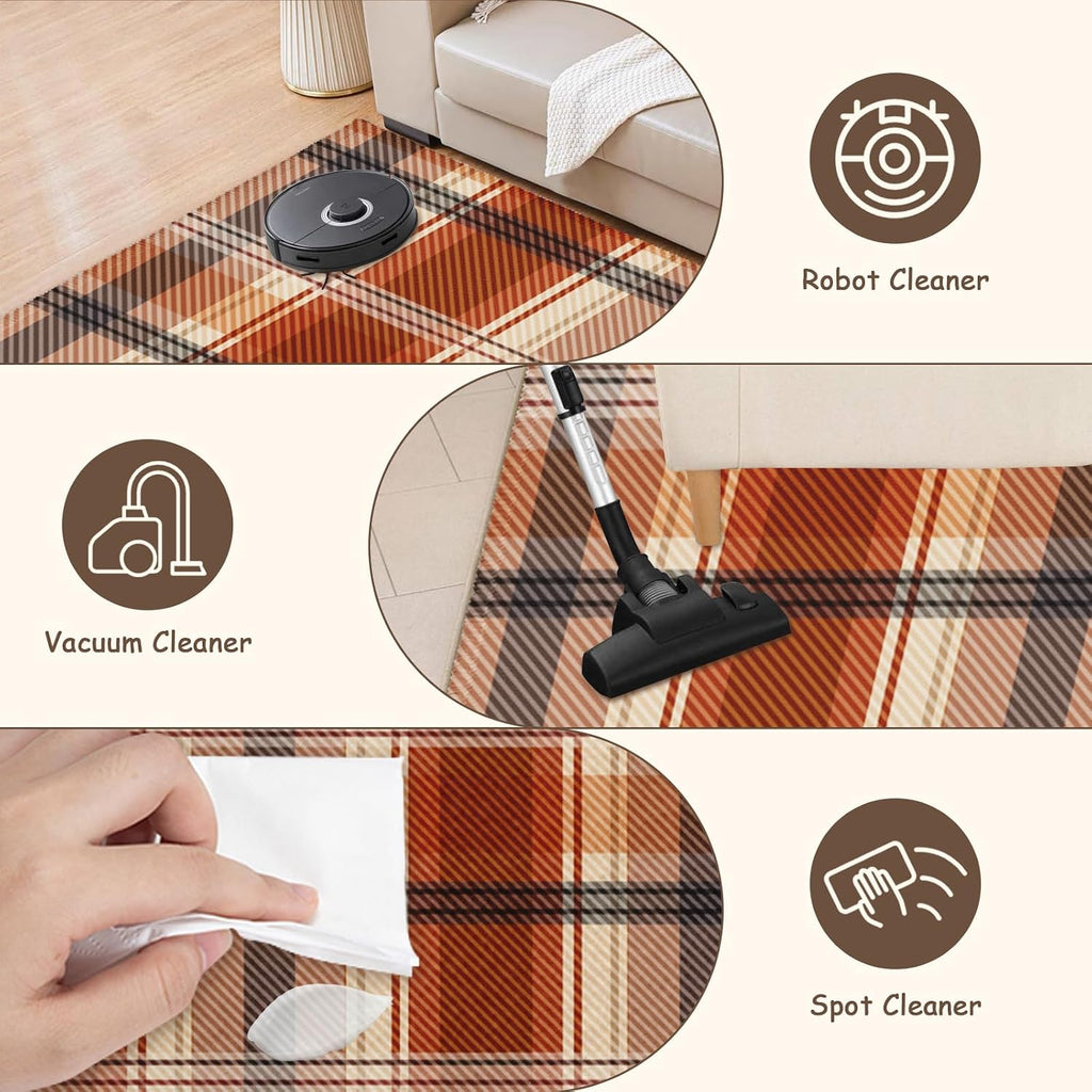 Fall Plaid Doormat Autumn Burnt Orange Buffalo Check Area Rugs 2x3 Farmhouse Thanksgiving Holiday Decorative Front Door Mat Washable Small Rugs for Entryway Bedroom Bathroom Laundry