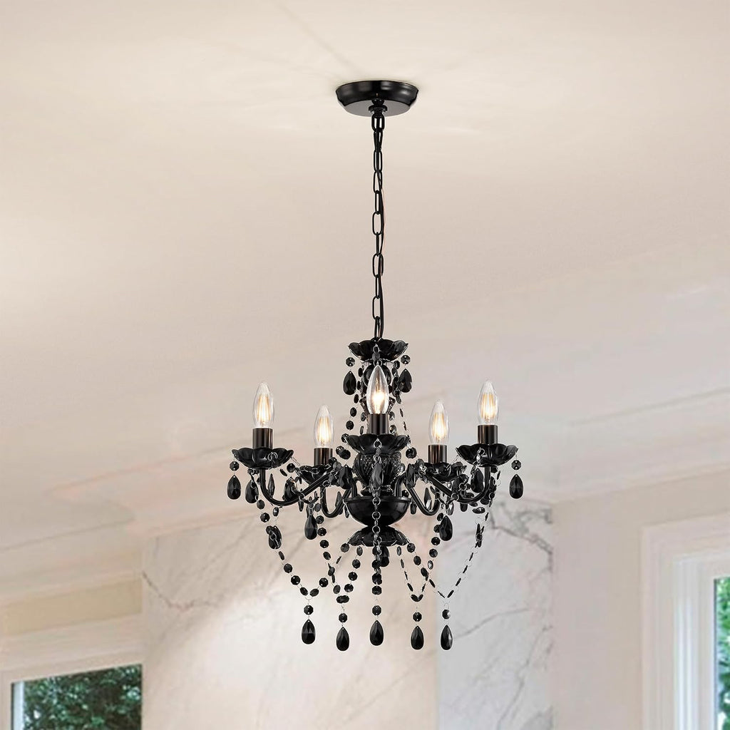 Small Black Crystal Chandelier, 5-Light for Bedroom