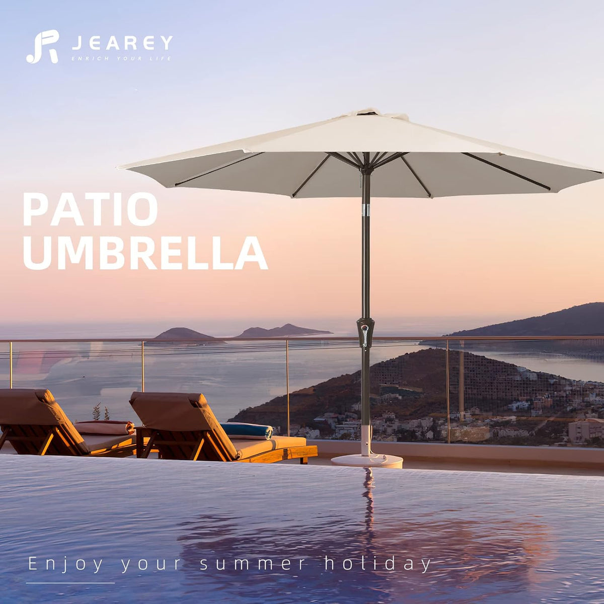 JEAREY 9FT Outdoor Patio Umbrella, Market Umbrella, Beige