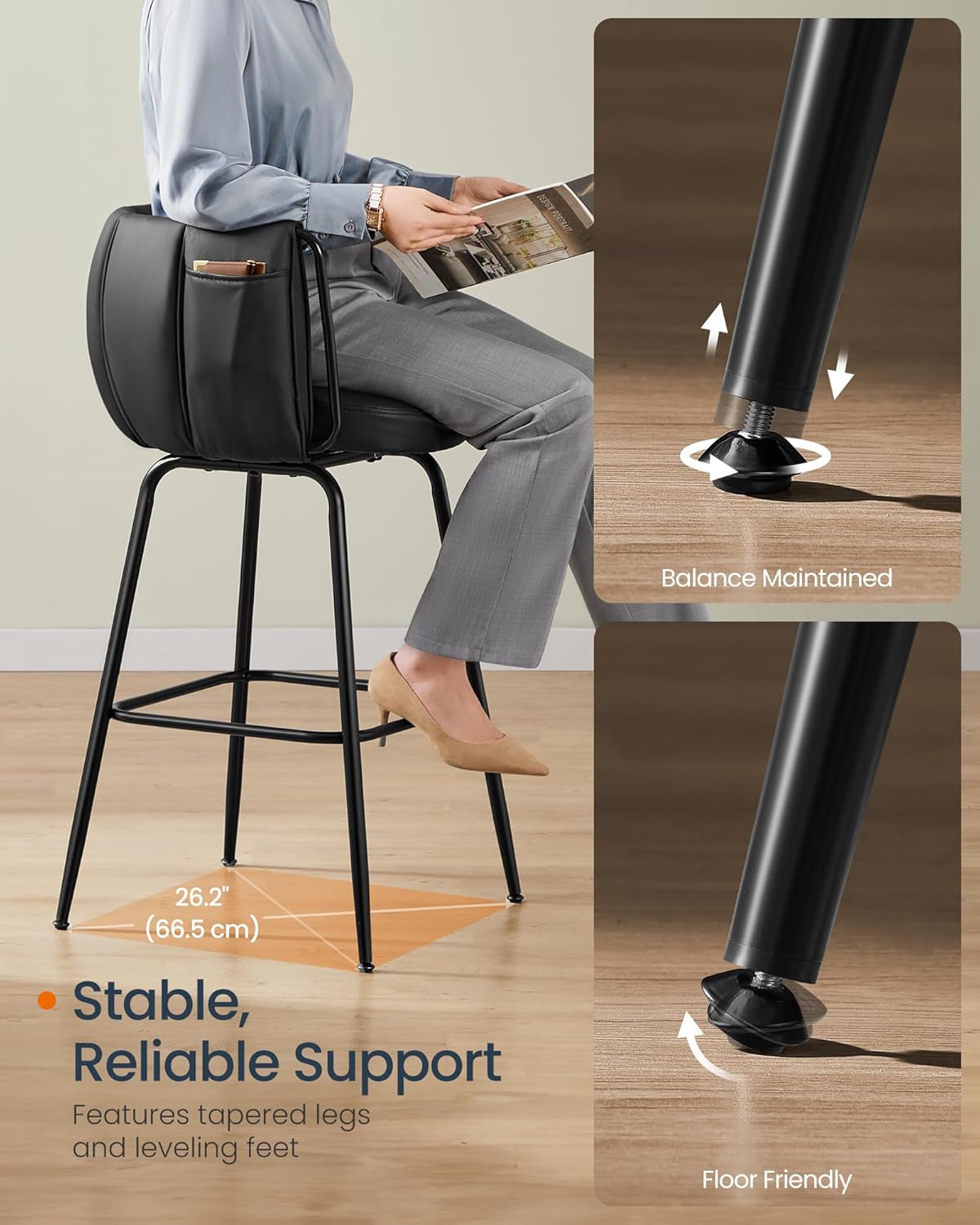 SONGMICS Home Bar Stools Set of 4, 360° Swivel,Bar Height