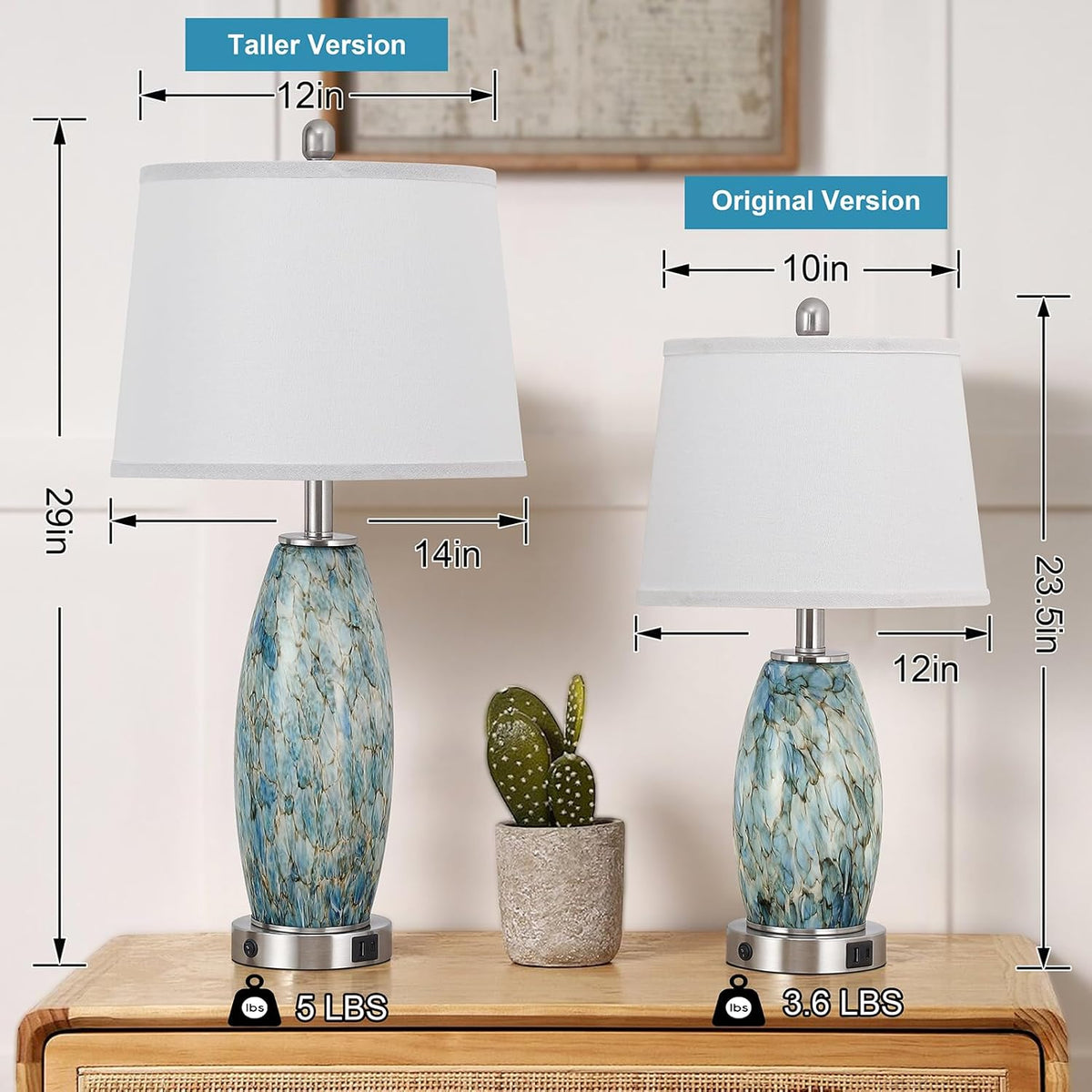 Lovlast 23.5" Coastal Modern Table Lamps Set of 2 for Living Room Bedroom