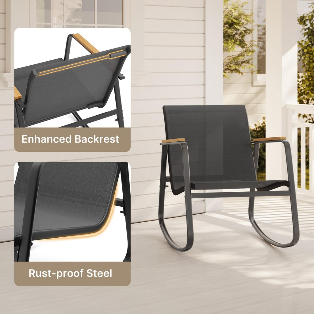 Aiho 3 Piece Rocking Bistro Set, Textilene Patio Chairs for Garden, Black