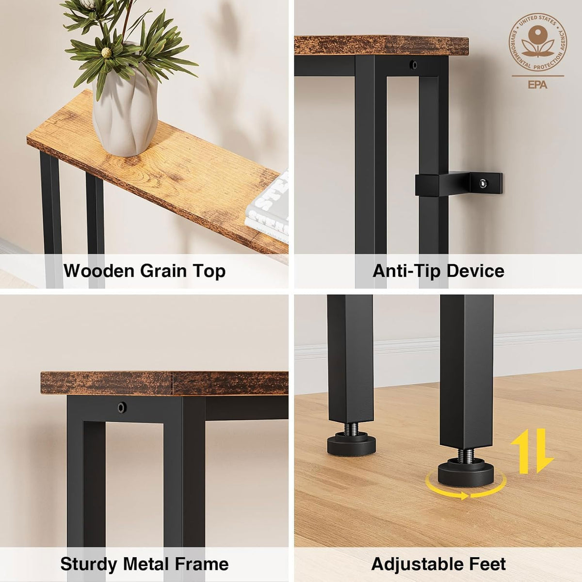 Keelian 70" Narrow Console Sofa Table with Power Outlets & 2 USB Ports