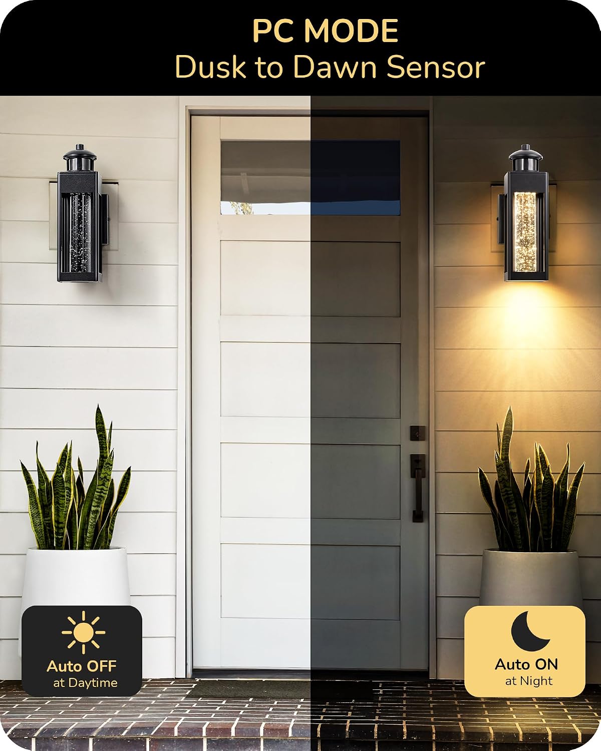 EDISHINE Motion Sensor Dusk to Dawn Outdoor Wall Lights, LED Porch Lights