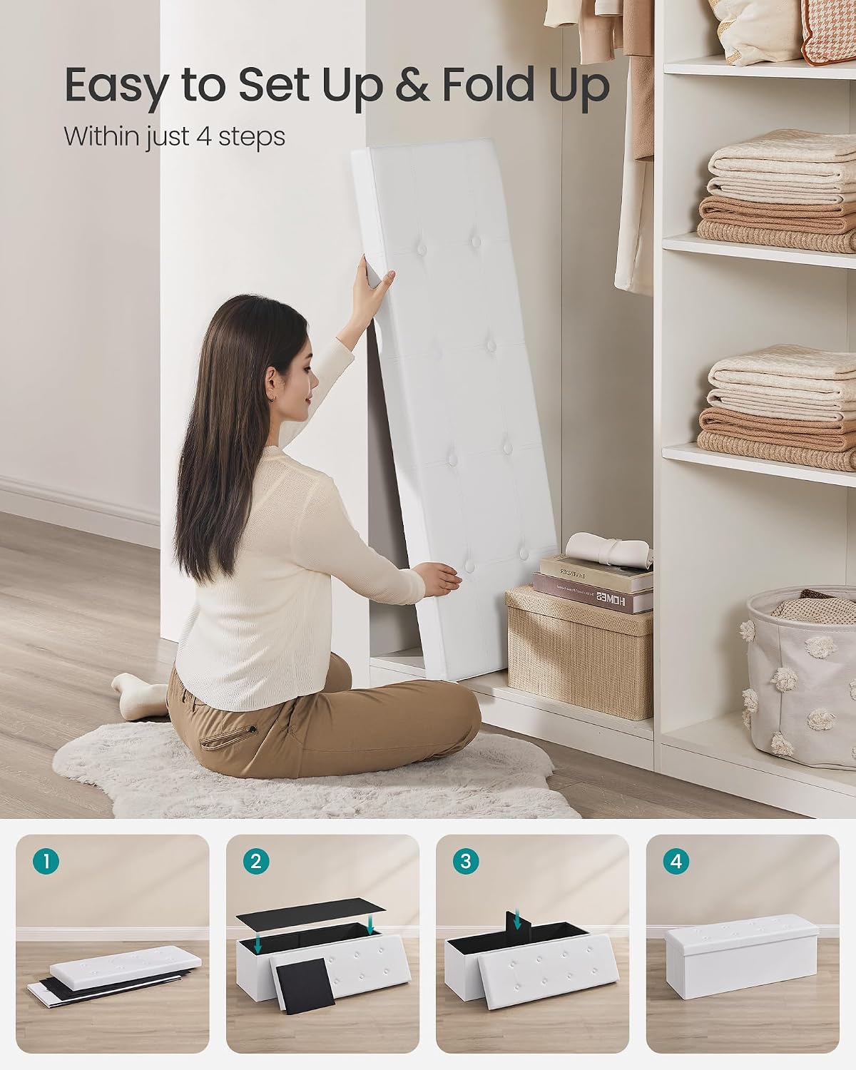 songmics storage ottoman bench, 43.3 inches folding foot, package contents