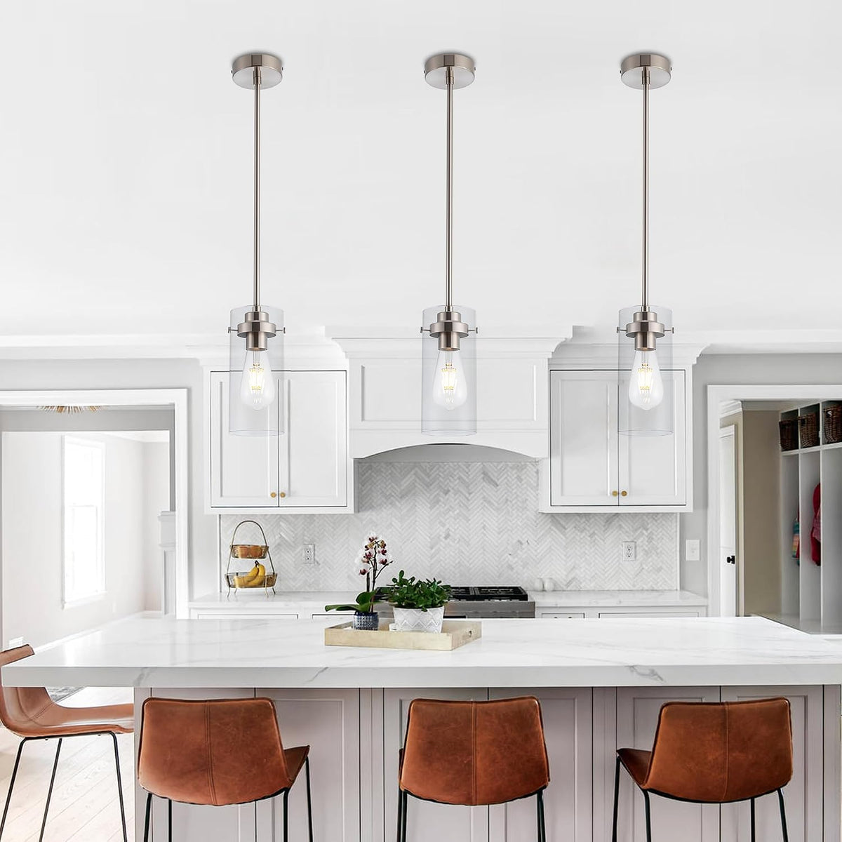 Pendant Lights Kitchen Island, Kitchen Lights Ceiling Hanging, Kitchen Light Fixtures Brushed Nickel Finish, Industrial Pendant Light Fixtures for Kitchen Island