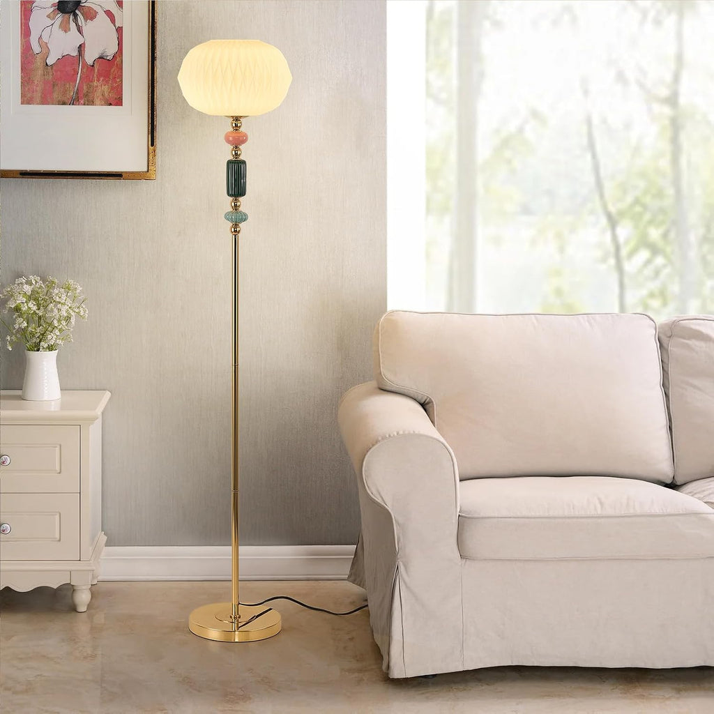 Floor Standing Tall Lamp Milk Glass Floor Lamp with Plug Switch Button for Living Room Bedroom Home Office