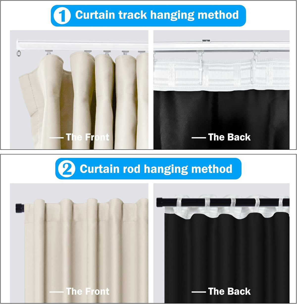 MaKefeile Room Divider Curtains Total Blackout Privacy Curtain Panel Room Thermal Insulated Noise Reduction Curtains for Bedroom Window Living Room Ceiling Track Curtain W 8.3 ft × H 8 ft Beige