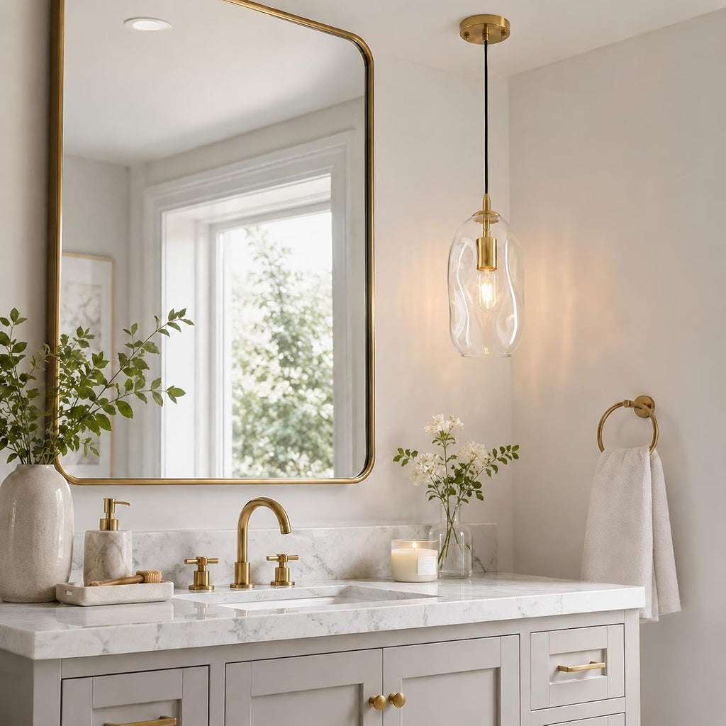 Glass Pendant Lights Kitchen Island Modern Gold Organic Clear Glass Light