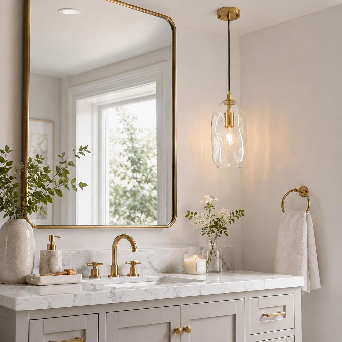 Glass Pendant Lights Kitchen Island Modern Gold Organic Clear Glass Light