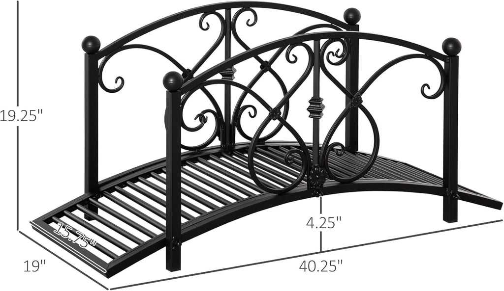 Outsunny 3.3FT Metal Arch Zen Garden Bridge with Safety Siderails Black
