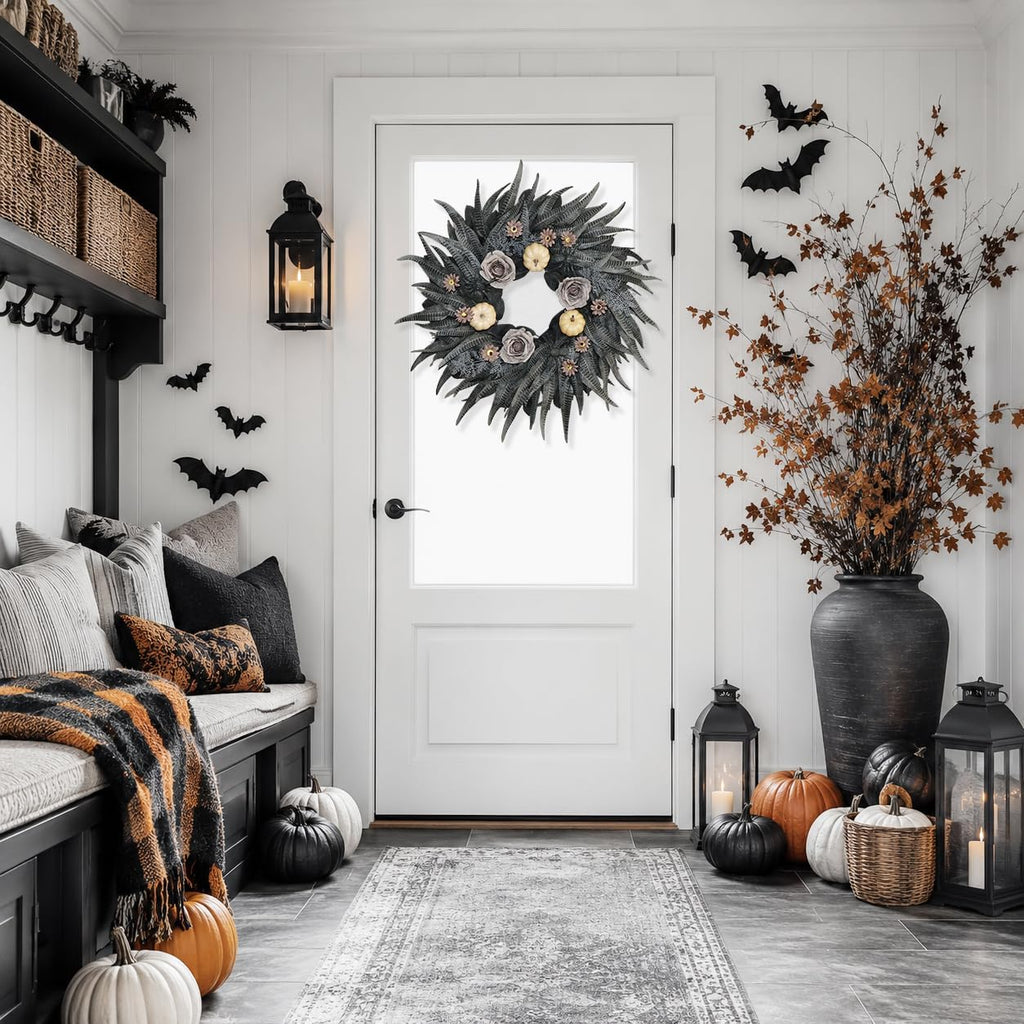 24 Inch Halloween Wreath with Snakeskin Leaves for Front Door