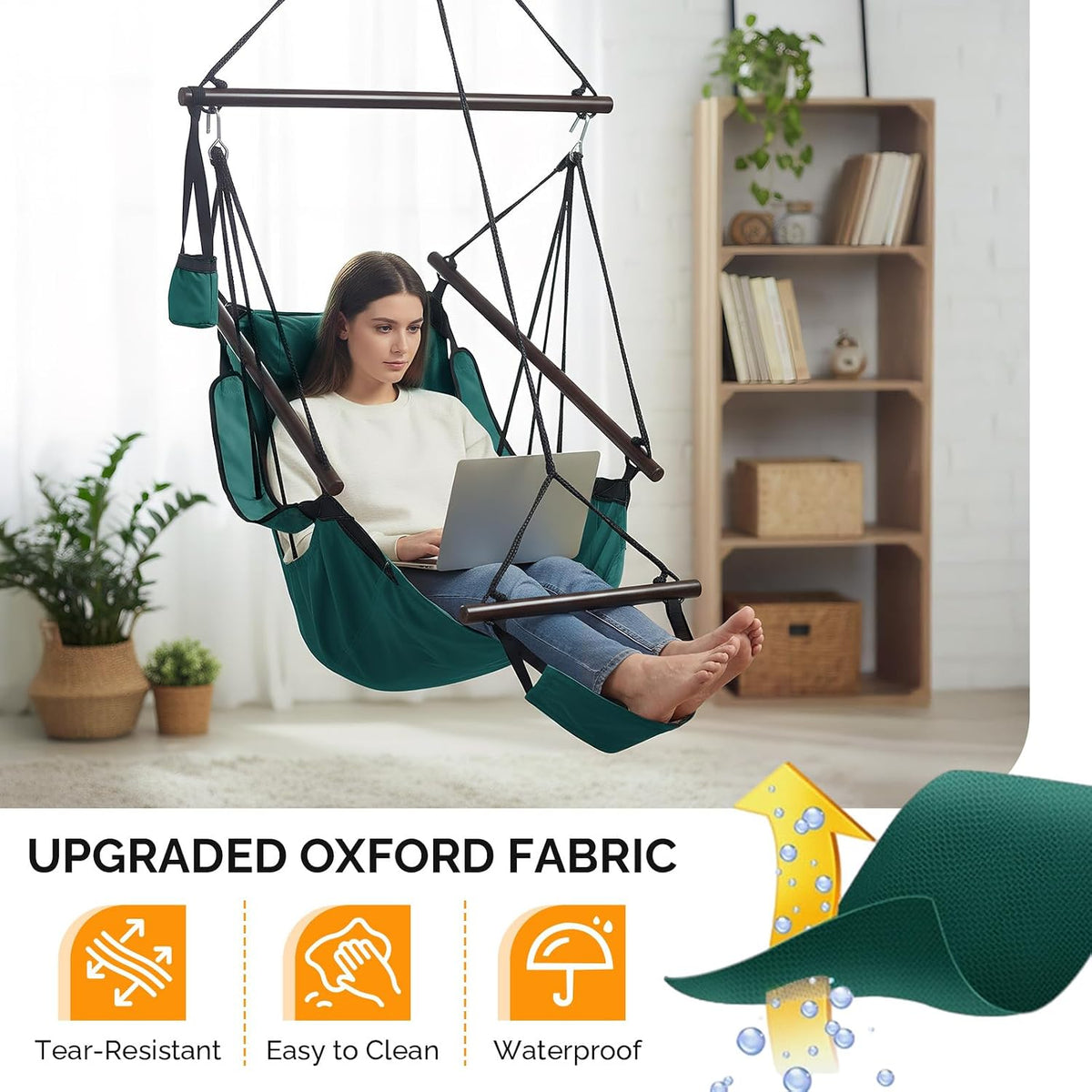 ONCLOUD Upgraded Unique Hammock Hanging Sky Chair, Air Deluxe Swing Seat with Rope (Green)