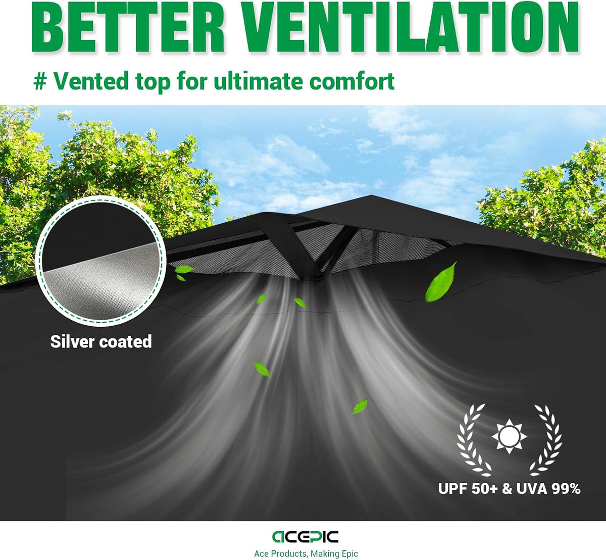 Acepic 10x10 Pop Up Canopy Tent, Easy Setup Portable Shelter, Black, 10*10
