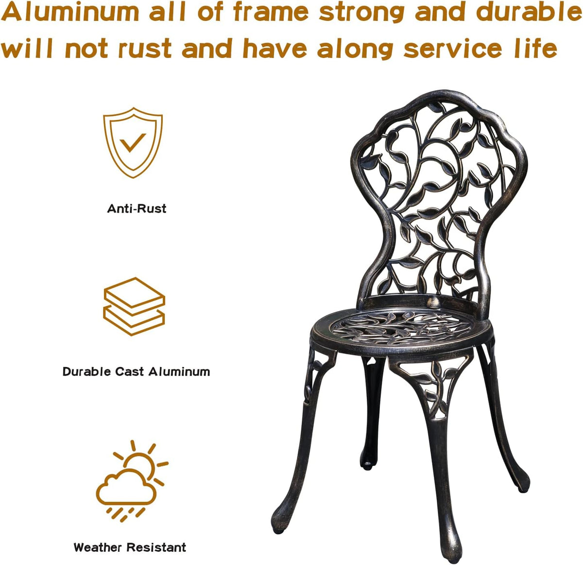 yksy&yksy patio bistro set.rust-resistant cast aluminum bistro table, close-up detail